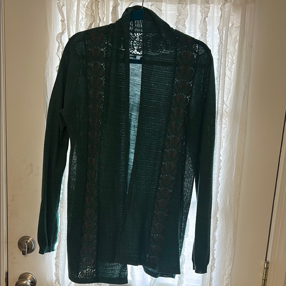 Anthropologie Green Open-Front Cardigan Sweater